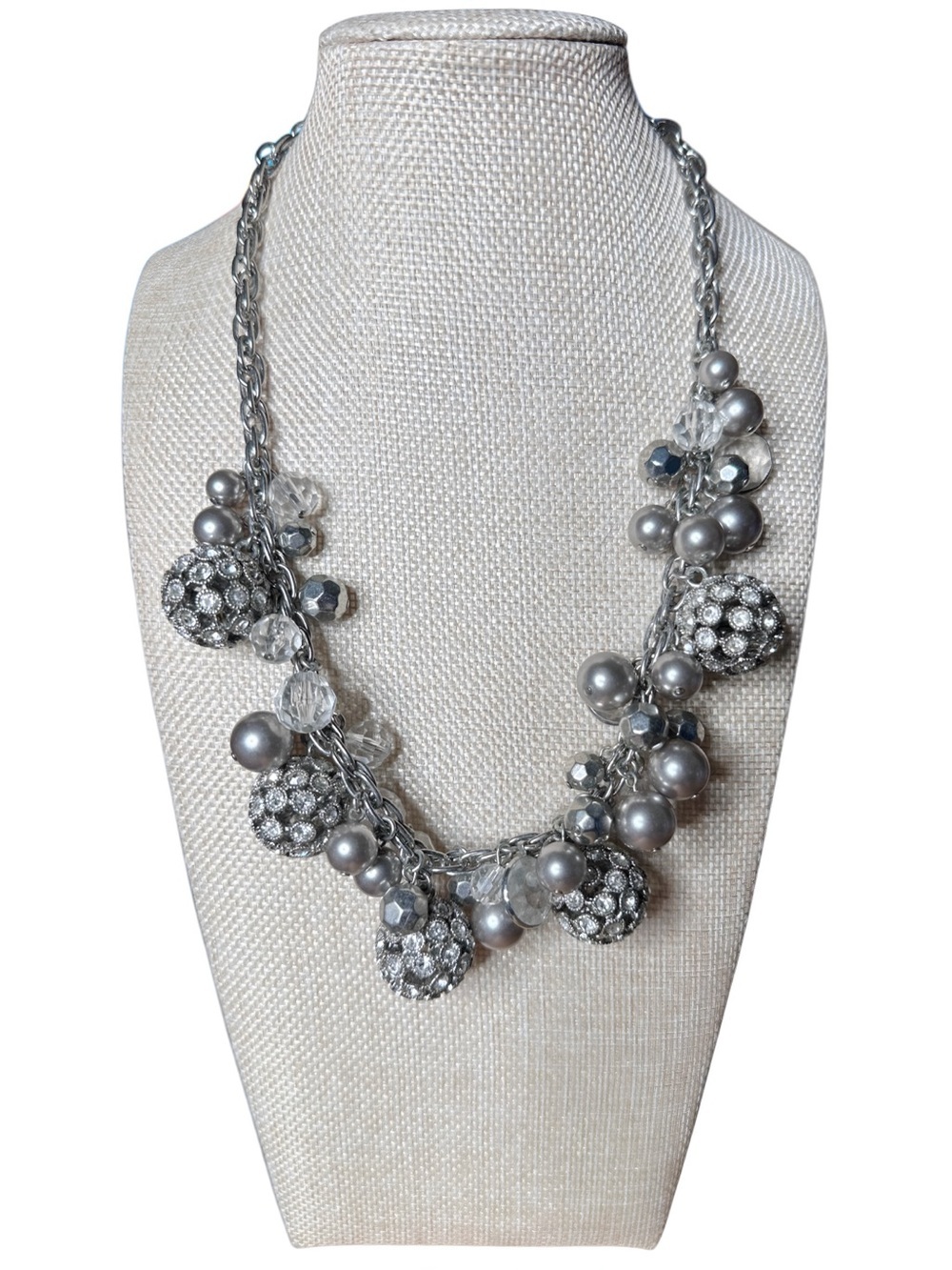 Silver Crystal Cluster Necklace - Unbranded